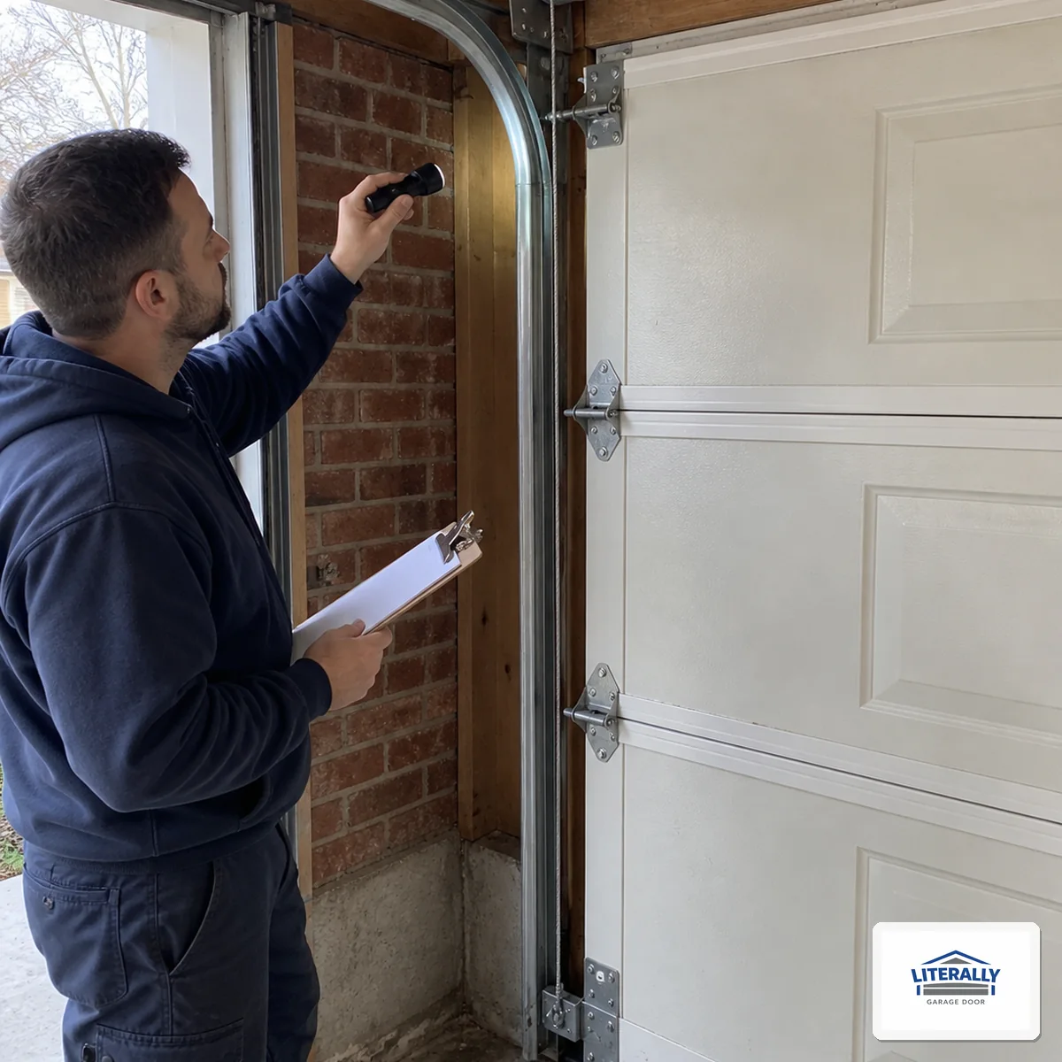 Garage door hardware prepared for inspection and repair