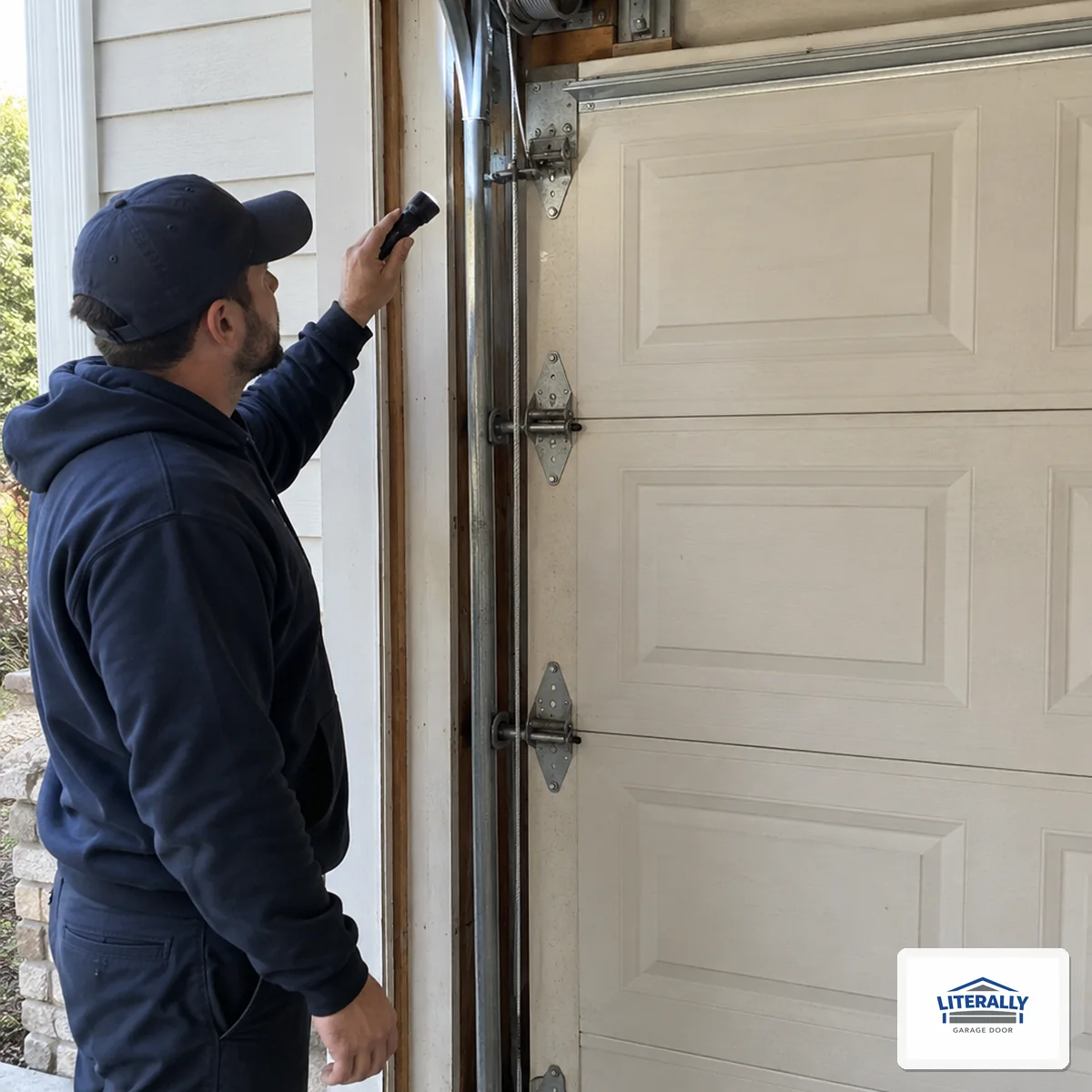 Garage door hardware prepared for inspection and repair