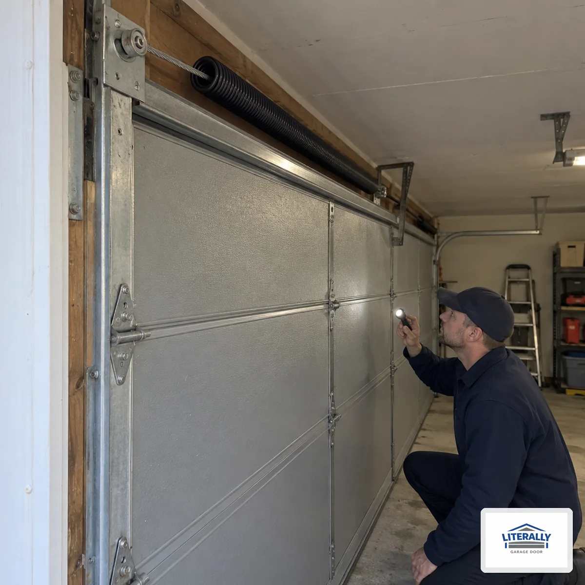 Garage door hardware prepared for inspection and repair