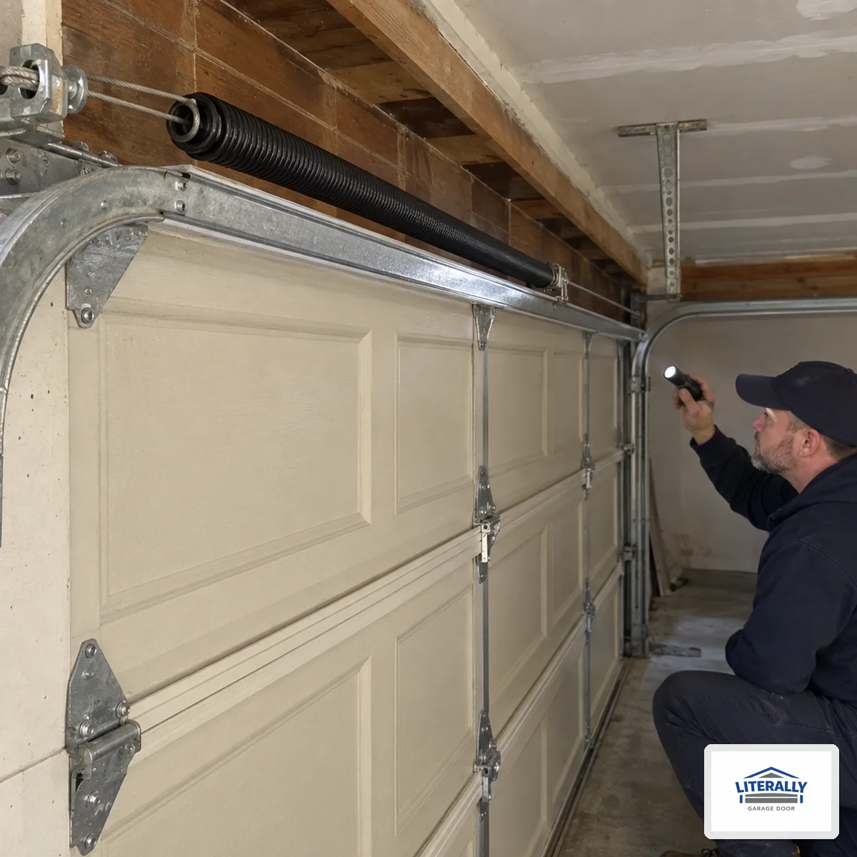 Garage door hardware prepared for inspection and repair
